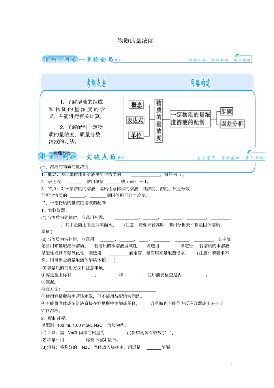 2016高考化学一轮复习物质的量浓度_第1页