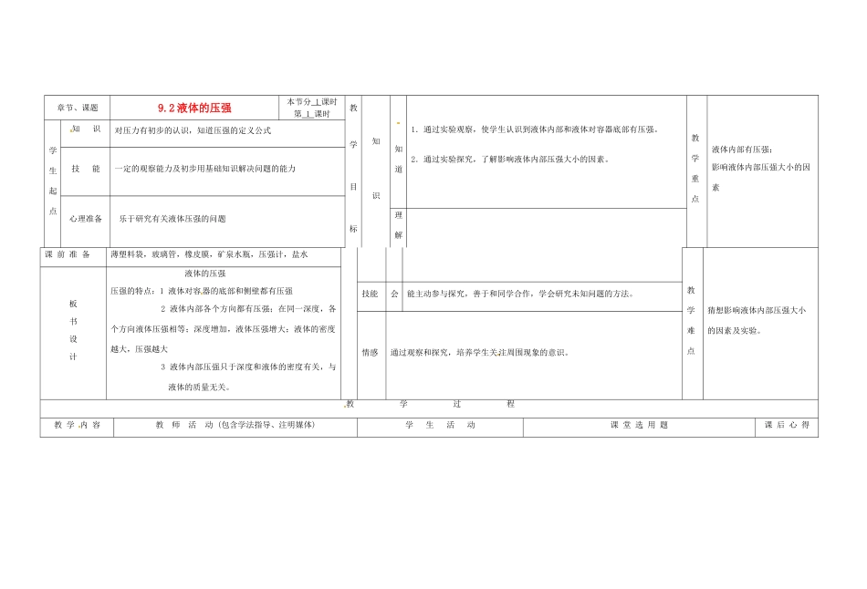 八年级物理下学期素材大全 液体的压强教案 苏科版 _第1页