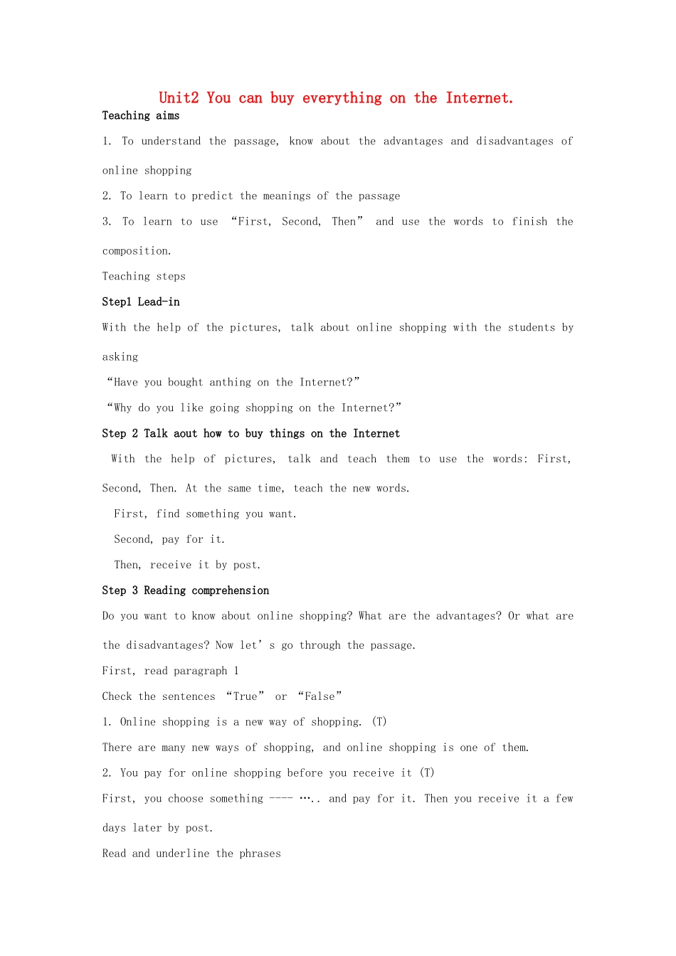 七年级英语下册 Module 5 Unit 2 You can buy everything on the Internet教案 （新版）外研版-（新版）外研版初中七年级下册英语教案_第1页