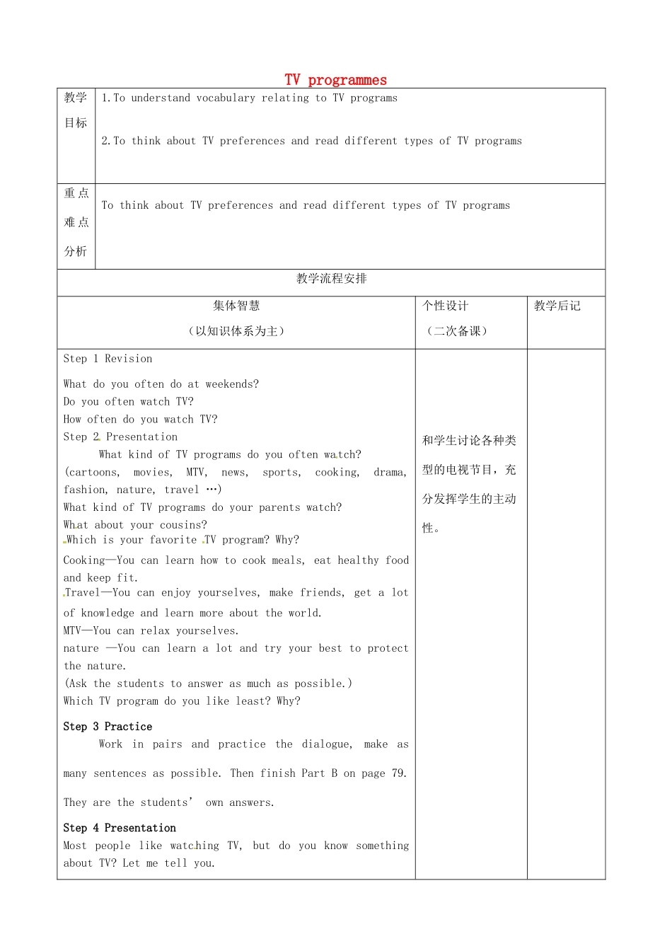 九年级英语上册 Unit 6 TV programmes Period 1教案 （新版）牛津版-（新版）牛津版初中九年级上册英语教案_第1页