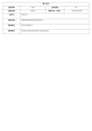 天津学大教育信息咨询有限公司中考英语 八下 Module 9-10复习教案 外研版-外研版初中九年级全册英语教案