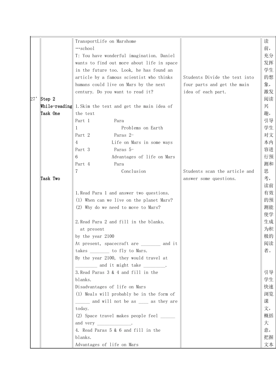 九年级英语下册 Unit 4 Life on Mars Reading I教学设计 （新版）牛津版-（新版）牛津版初中九年级下册英语教案_第2页