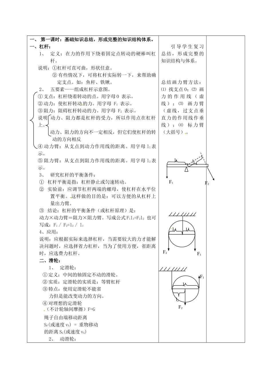 中考物理考点复习10 杠杆和简单机械教案-人教版初中九年级全册物理教案_第2页