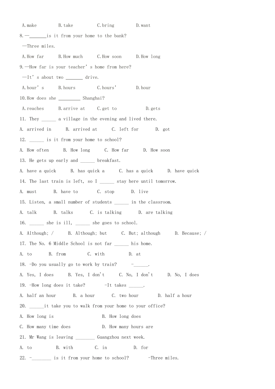 七年级英语下册 Unit 3 How do you get to school讲义习题（无答案）（新版）人教新目标版-（新版）人教新目标版初中七年级下册英语教案_第3页
