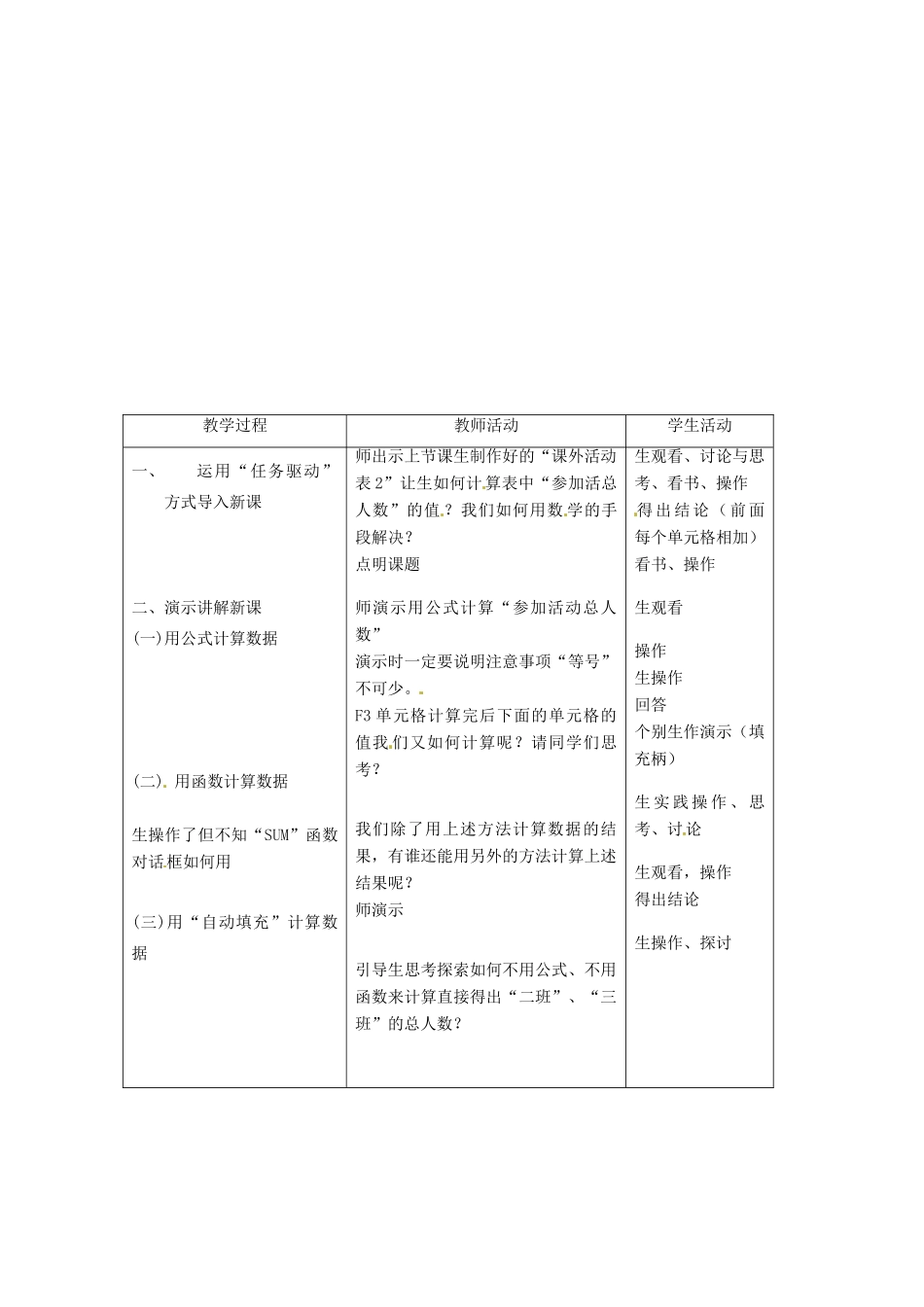 七年级信息技术下册 第2章 第3节 用电子表格自动计算教案 粤教版-粤教版初中七年级下册信息技术教案_第2页