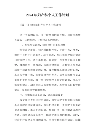 2024年妇产科个人工作计划