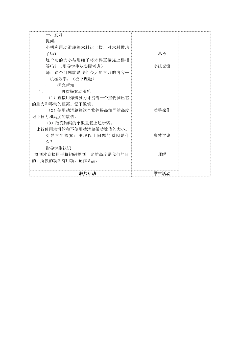 九年级物理上册 第十一章 第五节 机械效率教案 （新版）苏科版-（新版）苏科版初中九年级上册物理教案_第2页