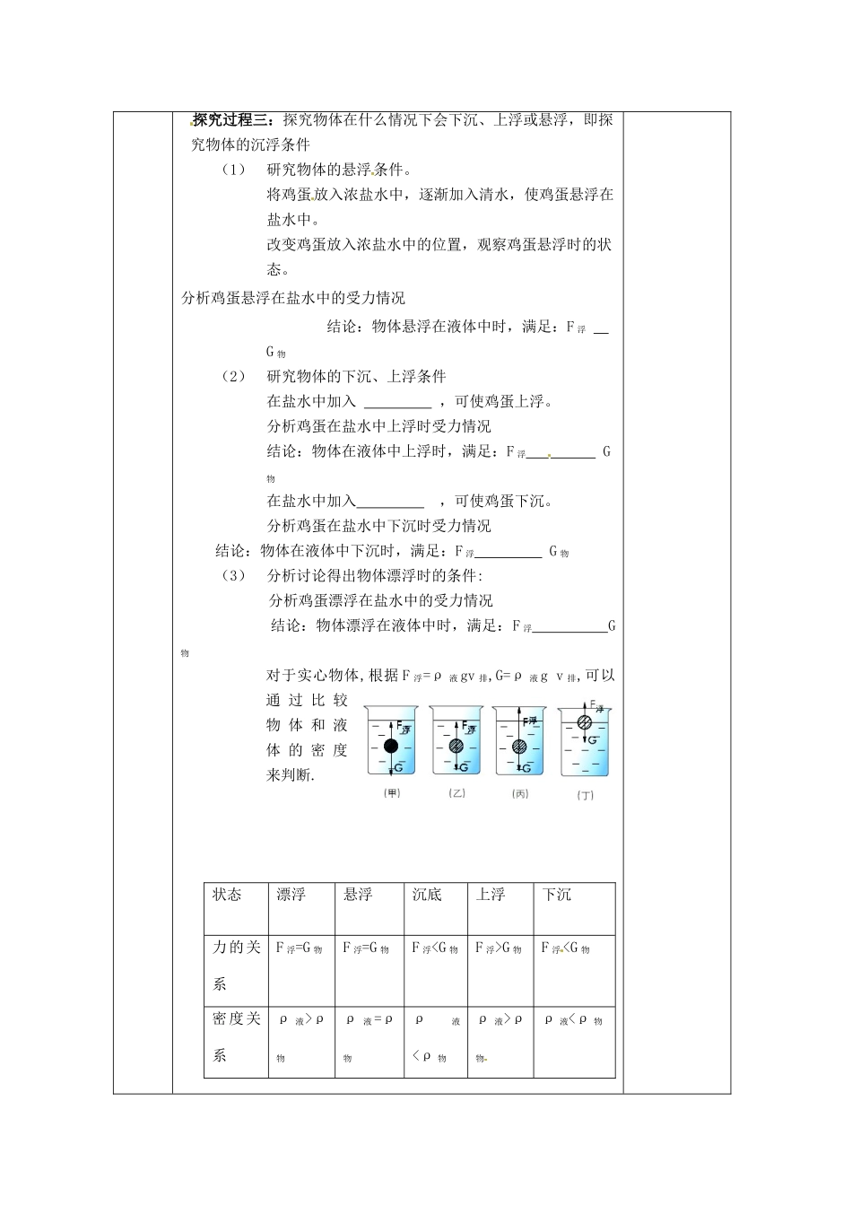八年级科学上册 3.4 物体的浮沉条件及其应用（一）教案 （新版）华东师大版-（新版）华东师大版初中八年级上册自然科学教案_第2页