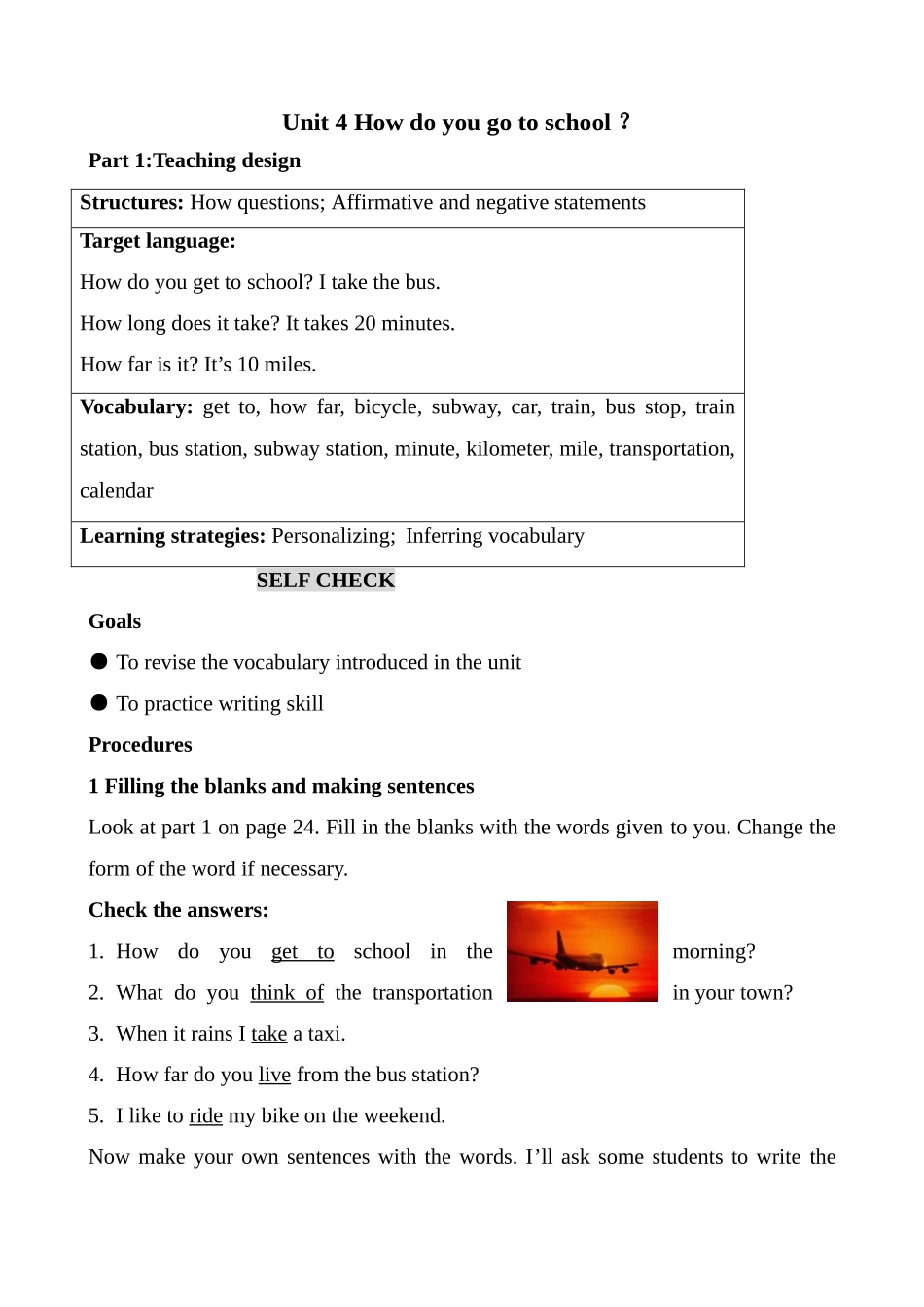 八年级英语Unit4 Self Check教案 新课标 人教版_第1页