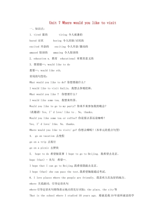 九年级英语 Unit 7 Where would you like to visit精品备课资料 人教新目标版