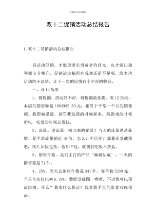 双十二促销活动总结报告