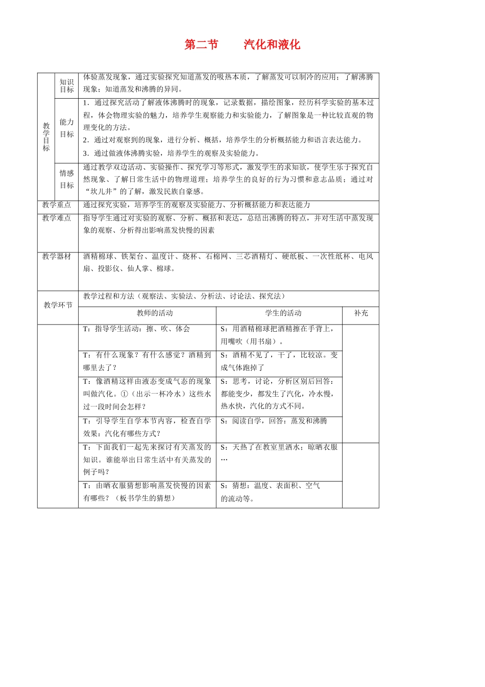 八年级物理上册第二章第二节汽化和液化教案苏科版_第1页