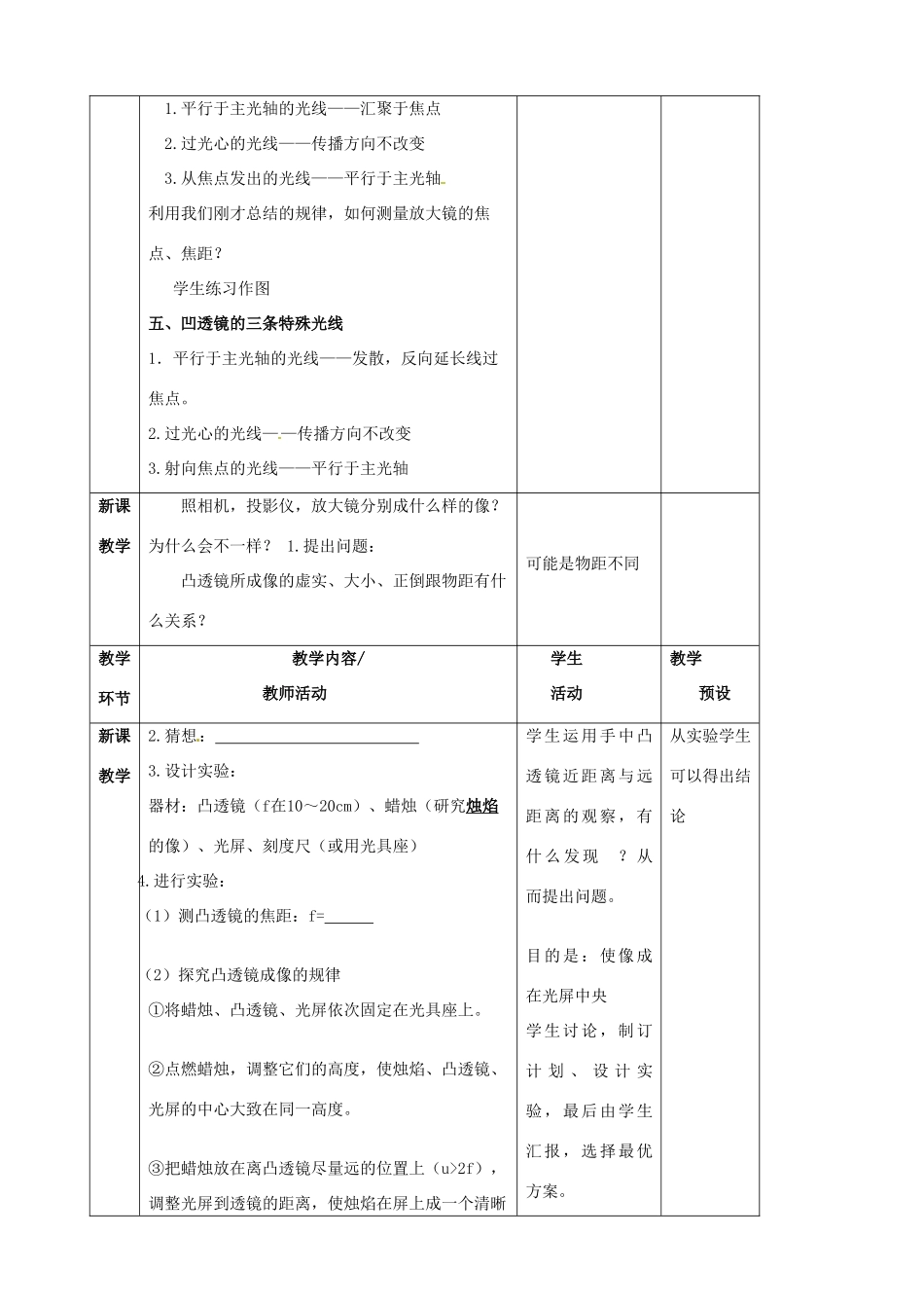 八年级物理全册《4.5 科学探究 凸透镜成像》教案 （新版）沪科版-（新版）沪科版初中八年级全册物理教案_第3页