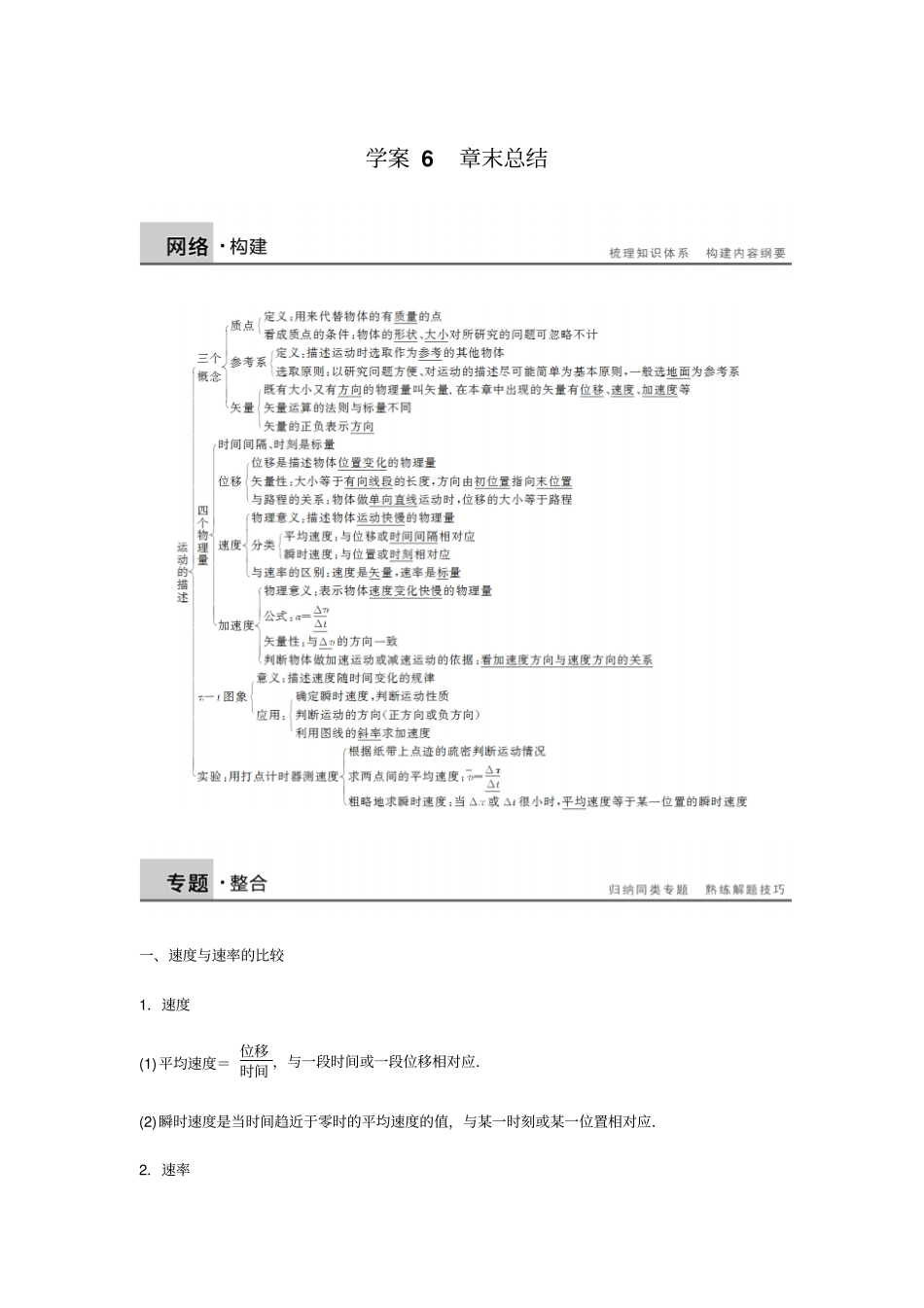 2017-2018学年人教版高中物理必修一学案章末总结学生_第1页