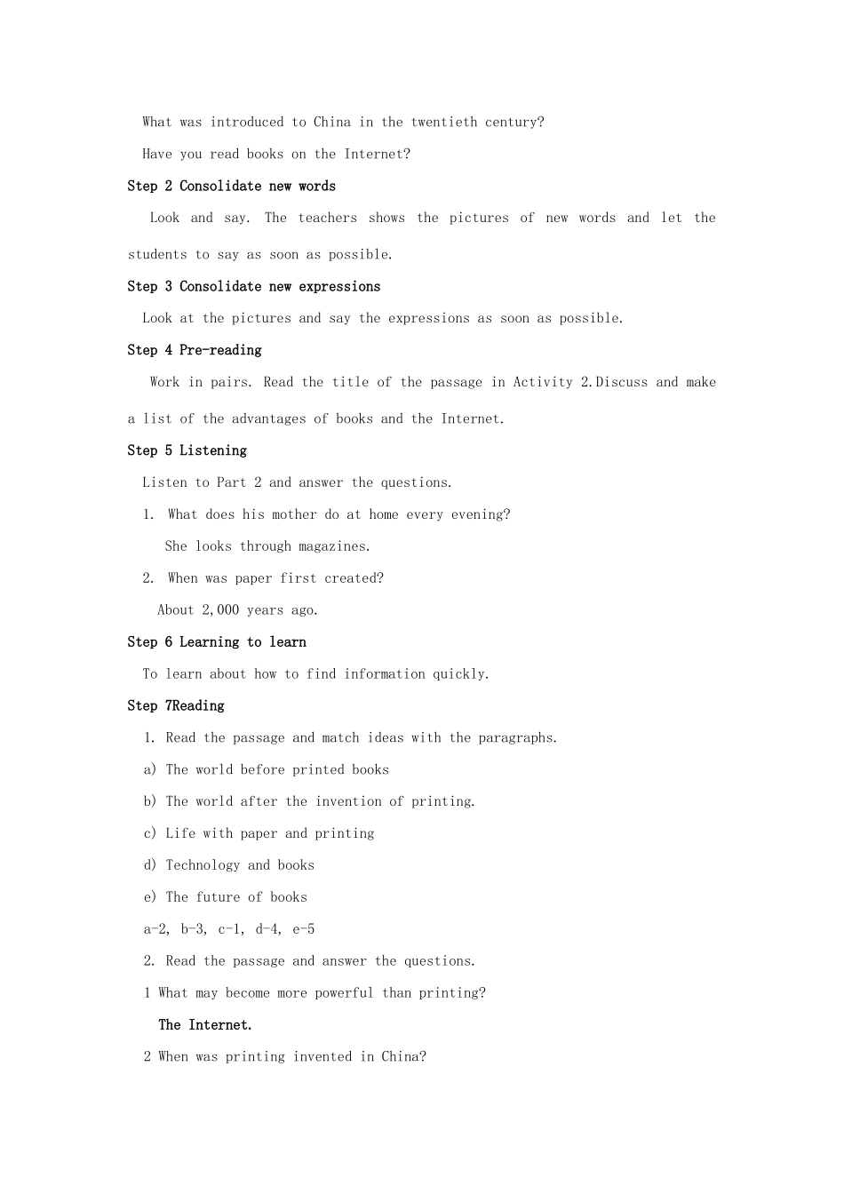 九年级英语上册 Module 9 Great inventions Unit 2 Will books be replaced by the Internet教案 （新版）外研版-（新版）外研版初中九年级上册英语教案_第2页