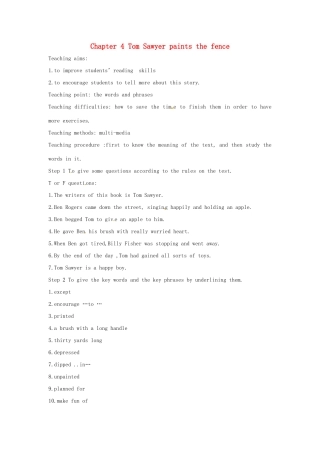九年级英语下册 Chapter 4 Tom Sawyer paints the fence教案3 牛津沈阳版-牛津沈阳版初中九年级下册英语教案
