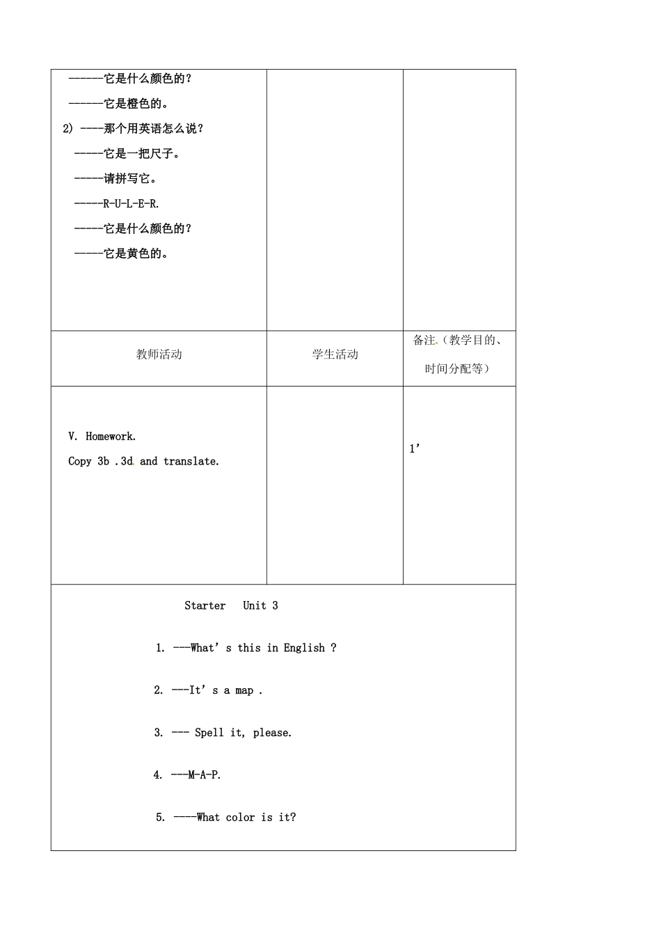 吉林省四平市第十七中学七年级英语上册《Starter Unit 3 What color is it》（第2课时）教案 （新版）人教新目标版_第3页