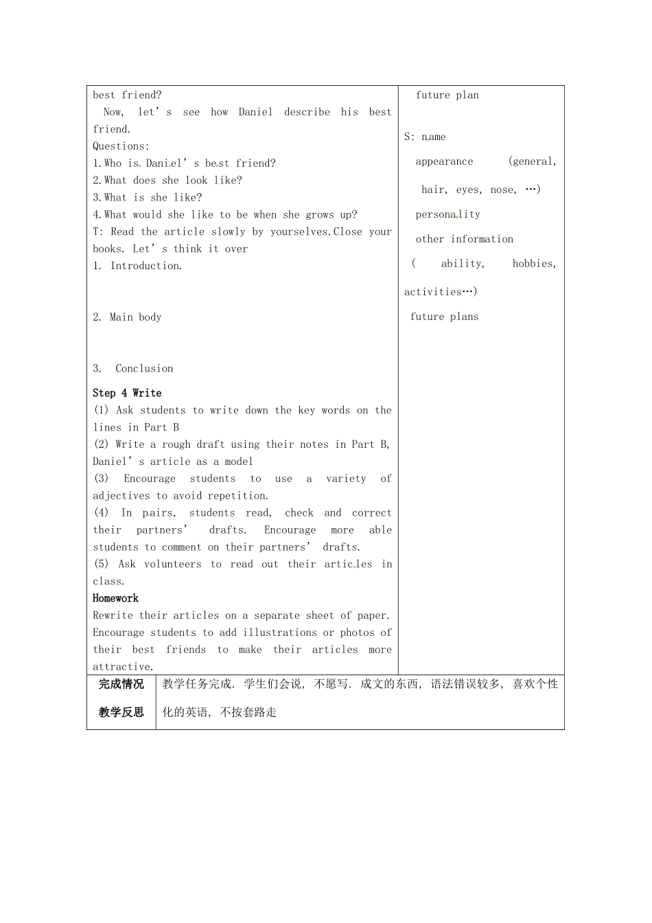 八年级英语上册 Unit 1 Friends Main Task教案 （新版）牛津版-（新版）牛津版初中八年级上册英语教案_第2页