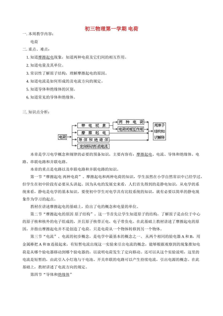 初三物理第一学期 电荷 人教版_第1页