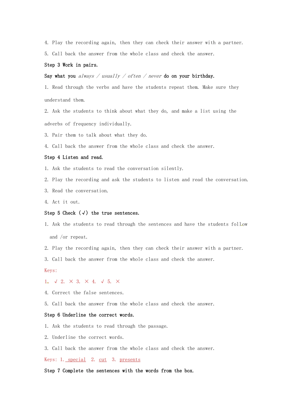 七年级英语上册 Module 8 Choosing presents Unit 1 I always like birthday parties教案 （新版）外研版-（新版）外研版初中七年级上册英语教案_第3页