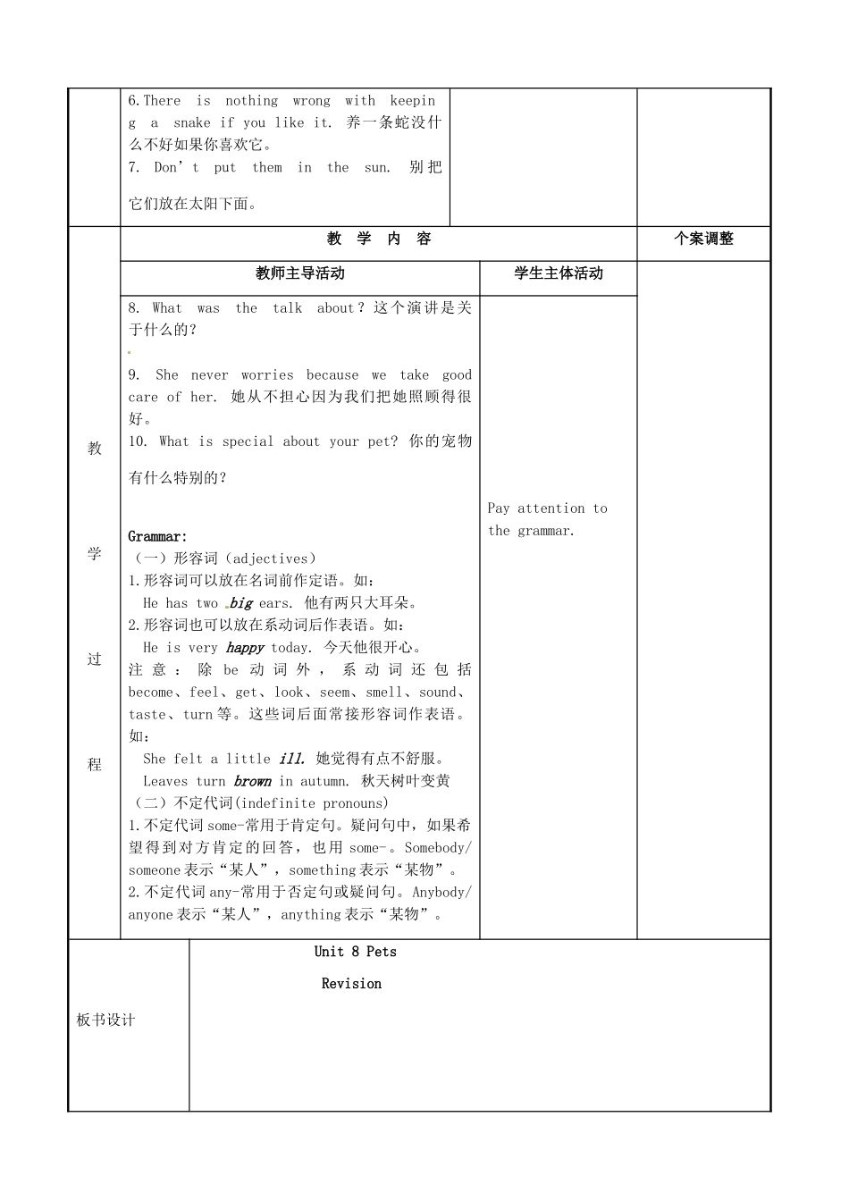 七年级英语下册 Unit 8 Pets复习教案1 （新版）牛津版-（新版）牛津版初中七年级下册英语教案_第2页