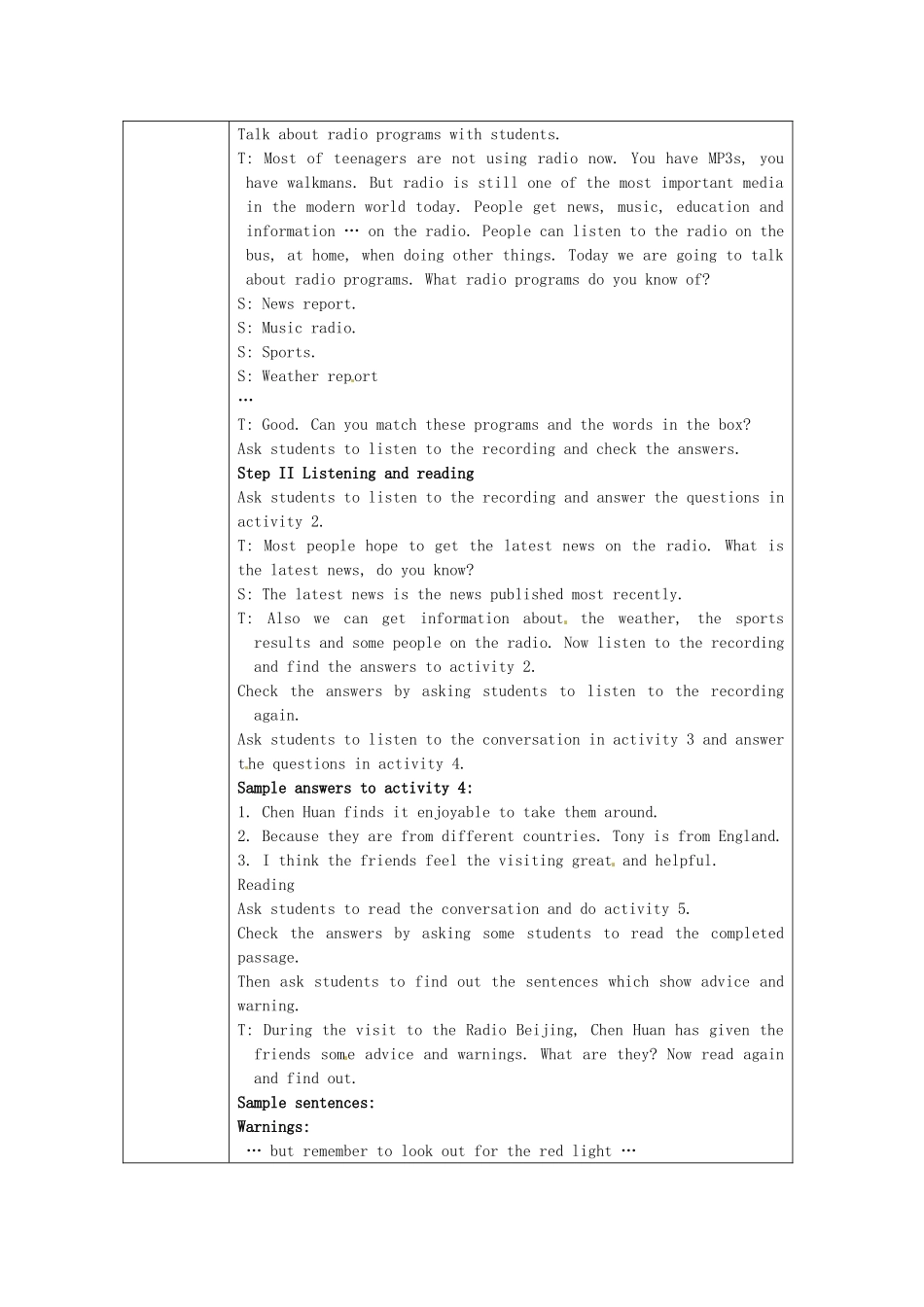 天津市武清区杨村第五中学八年级英语下册《Module 3 On the radio Period 1 Listening and speaking》教案 外研版_第3页