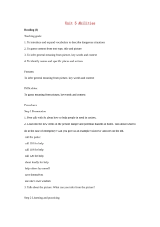 七年级英语下册：Unit 5 Abilities Reading教案（译林牛津版）