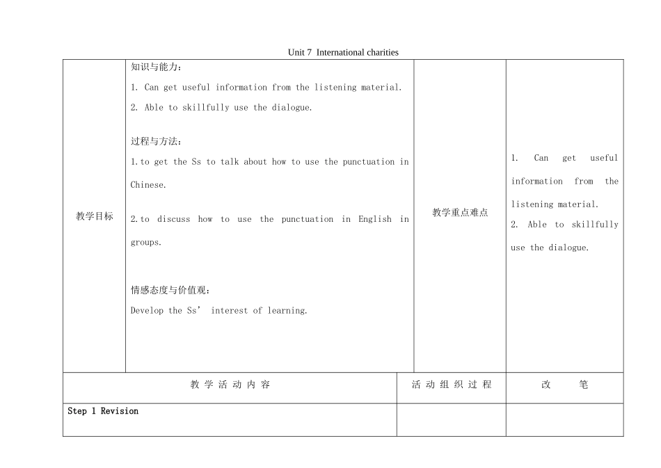 八年级英语下册 Unit 7 International charities Speak up and study skills教案 （新版）牛津版-（新版）牛津版初中八年级下册英语教案_第1页