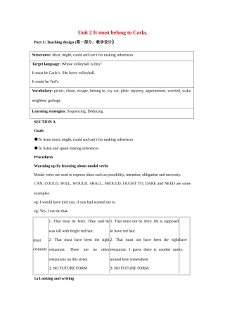 九年级英语：Unit 2 It must belong to Carla（教案8）鲁教版