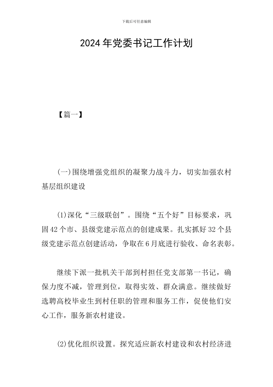 2024年党委书记工作计划_第1页