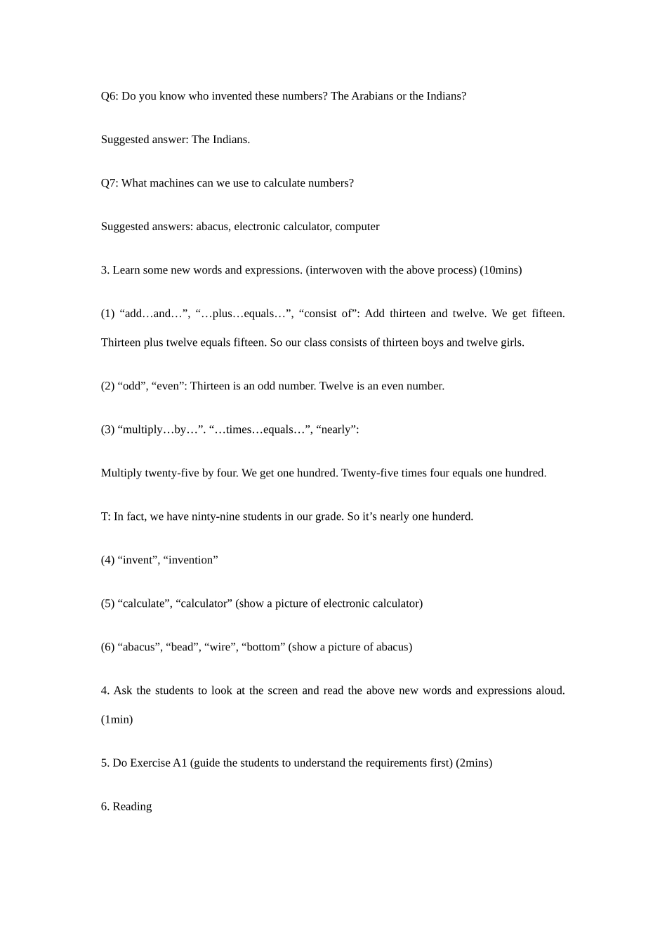 七年级英语上册 Unit4 The World of numbers教案 牛津深圳版_第3页