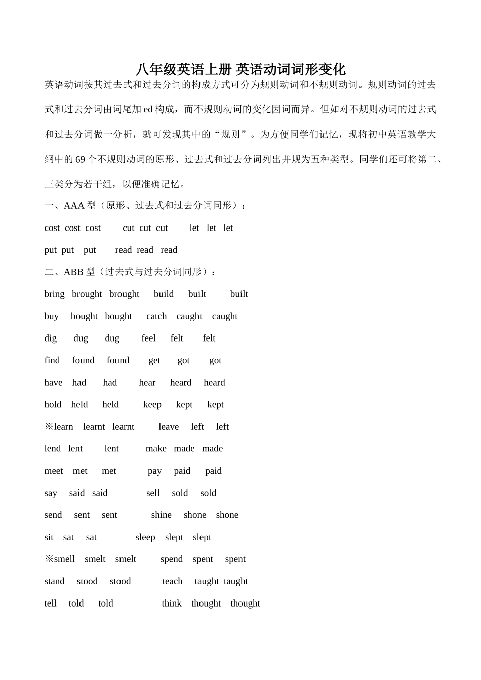 八年级英语上册 英语动词词形变化_第1页
