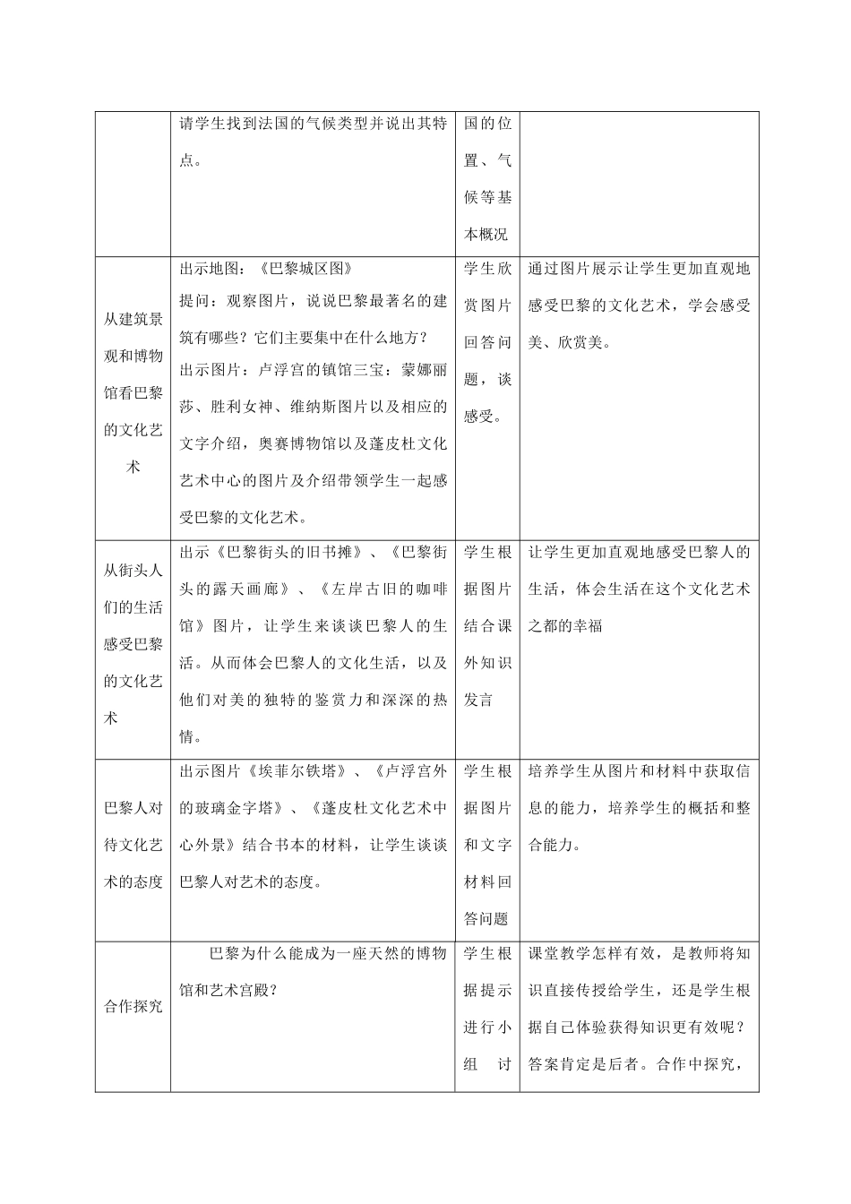 七年级历史与社会上册《文化艺术之都巴黎》教案 人教版_第3页
