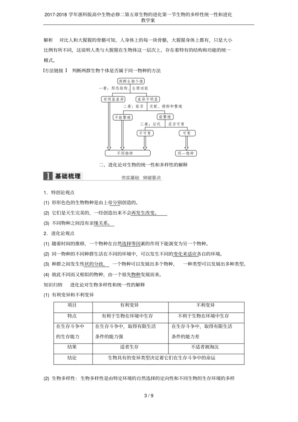 2017-2018学年浙科版高中生物必修二生物的进化生物的多样性统一性和进化教学案_第3页