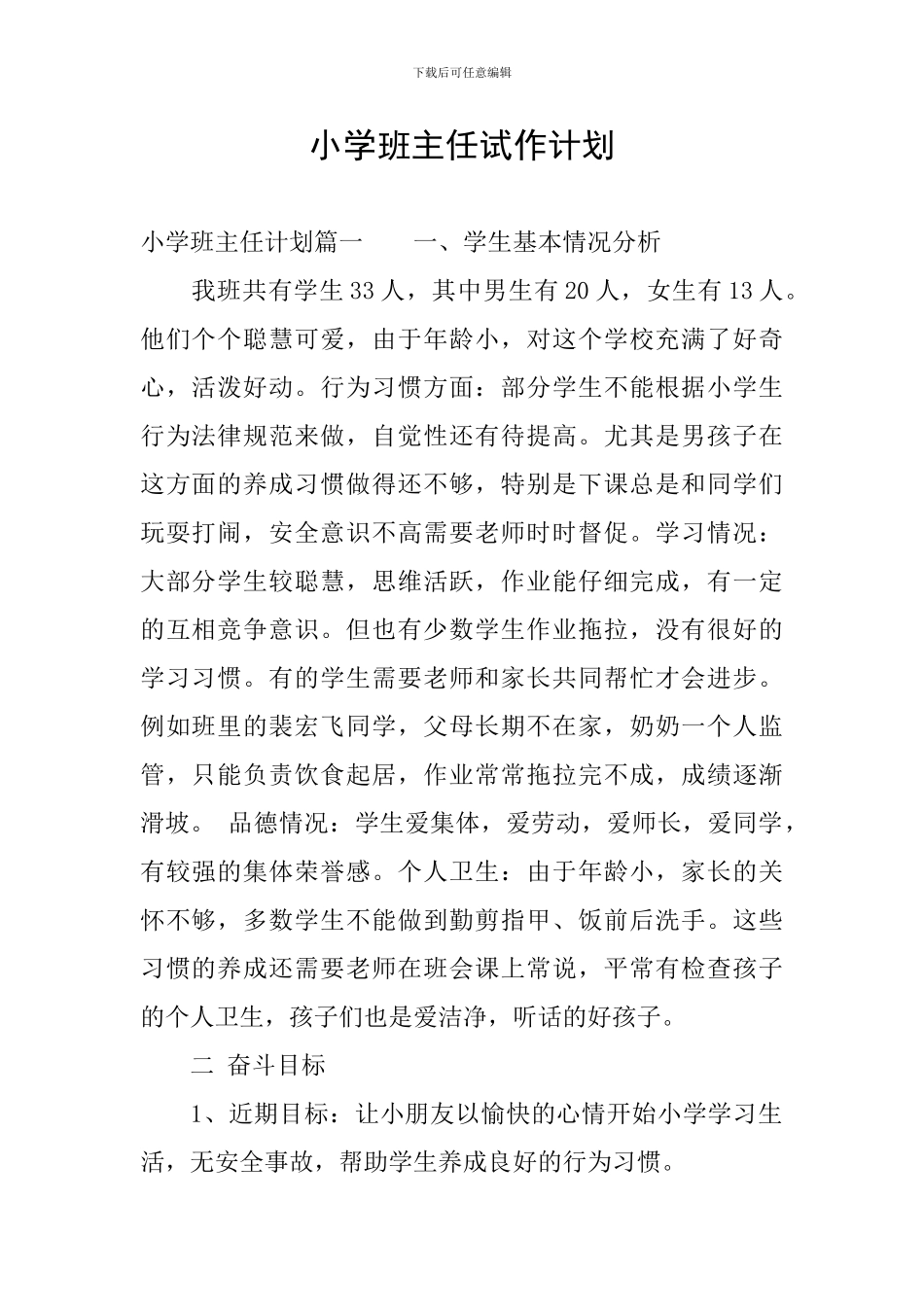 小学班主任试作计划_第1页