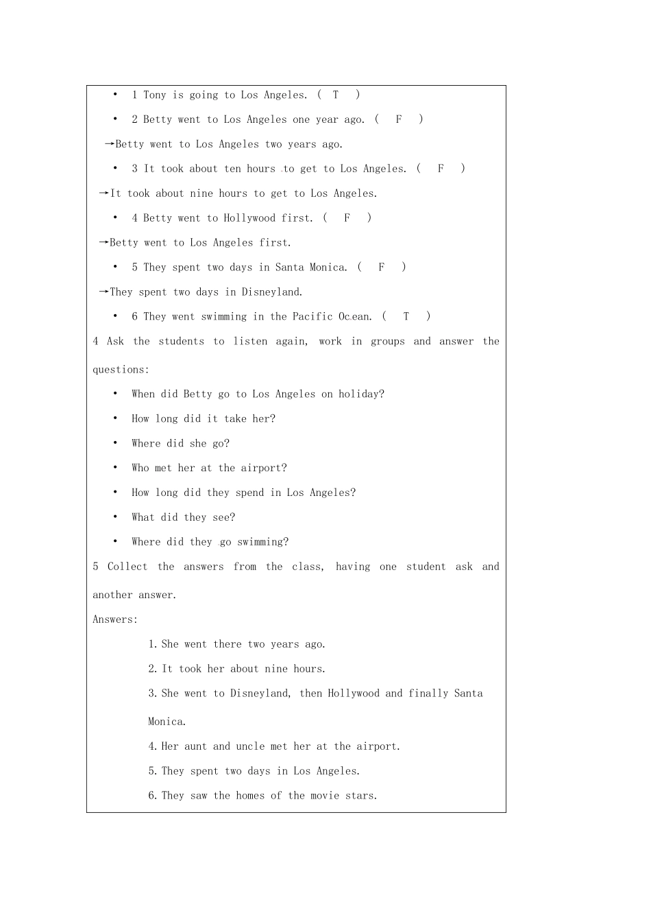 七年级英语下册 Module 12 A holiday journey Unit 1 I went to Los Angeles two years ago教案 外研版_第3页