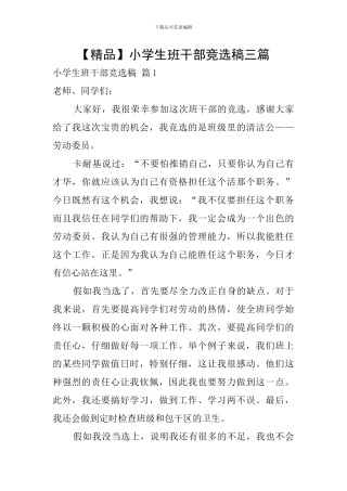 小学生班干部竞选稿三篇