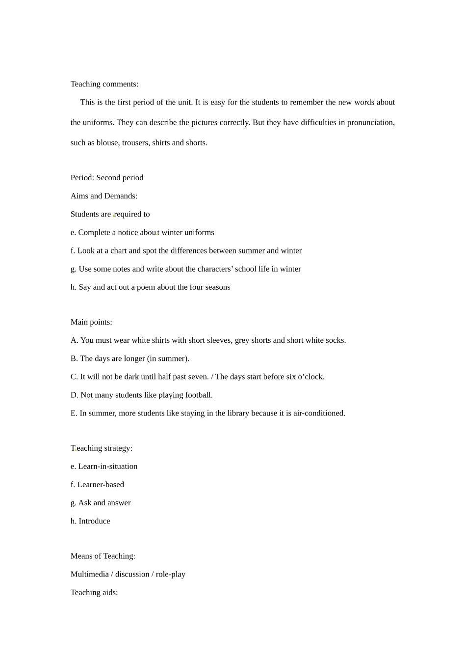 七年级英语上册 Module 1 Unit 2 Seasonal Changes教案 沈阳牛津版_第3页