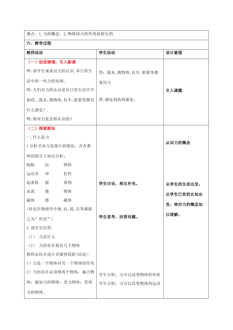 八年级物理下册 第六章 第一节《怎样认识力》教学设计 （新版）粤教沪版_第2页