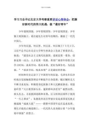 学习习总书记北京大学考察重要讲话心得体会：把握好新时代的伟大机遇-做“最好青年”