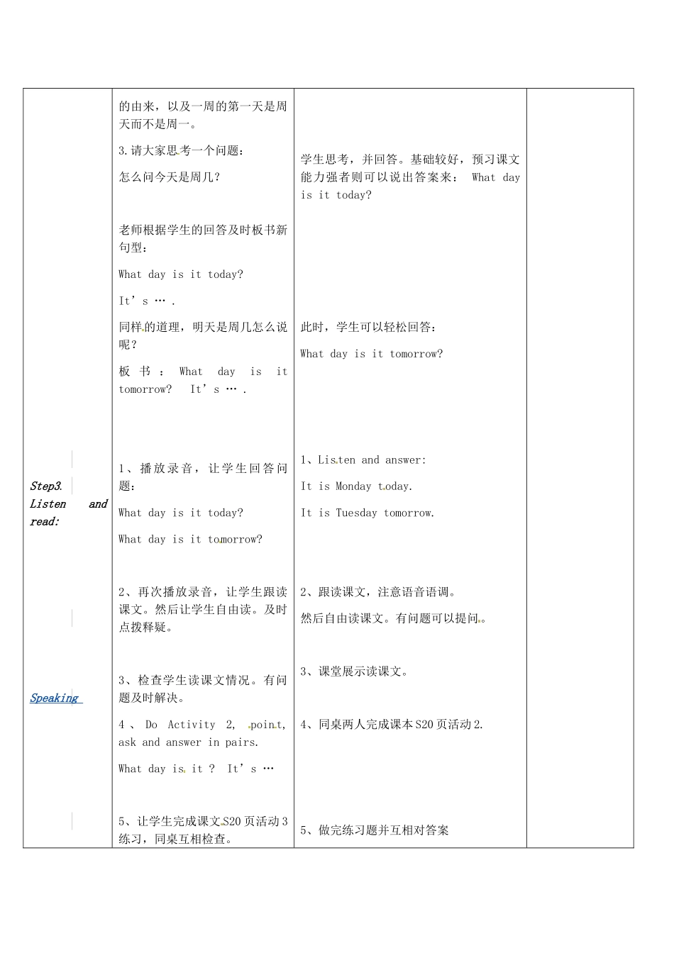 七年级英语上册 Starter Module 4 Unit 1 What day is it today教案 （新版）外研版-（新版）外研版初中七年级上册英语教案_第2页