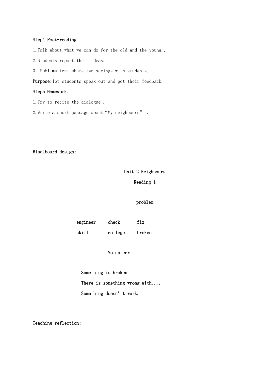 七年级英语下册《Unit 2 Neighbours》Reading 1教案 （新版）牛津版-（新版）牛津版初中七年级下册英语教案_第2页
