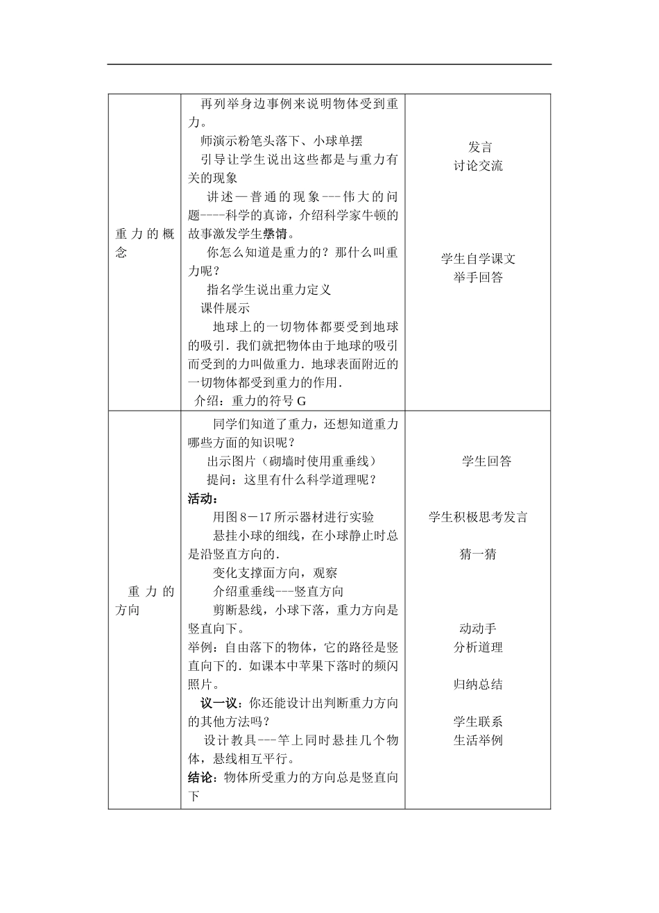八年级物理下册第八章第二节 重力8.2重力教案苏科版_第2页