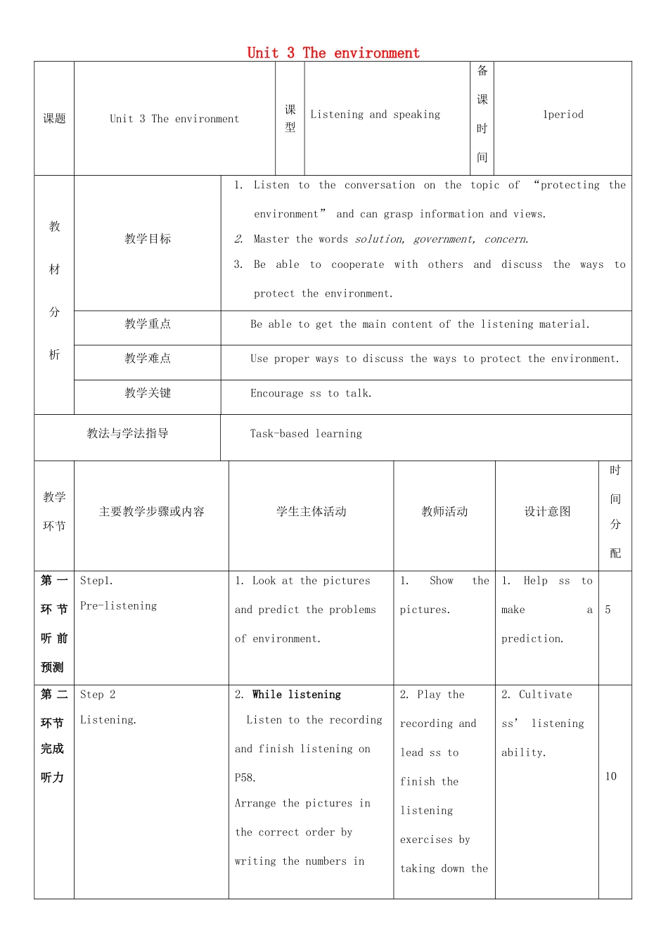 九年级英语下册 Module 2 Environmental problems Unit 3 The environment教案4 牛津深圳版-牛津深圳版初中九年级下册英语教案_第1页