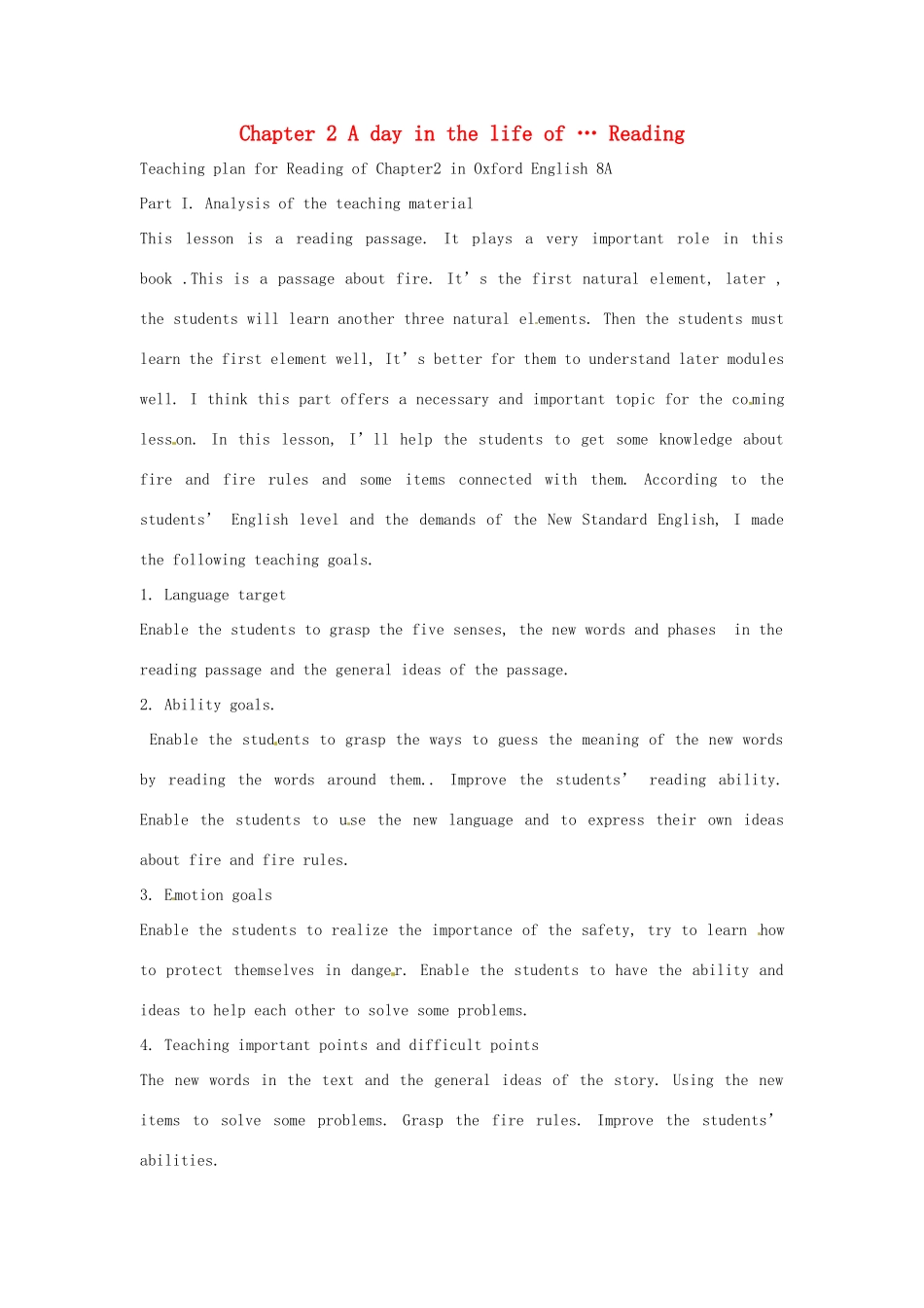 八年级英语上册 Chapter 2 A day in the life of … Reading教案 牛津沈阳版-牛津沈阳版初中八年级上册英语教案_第1页