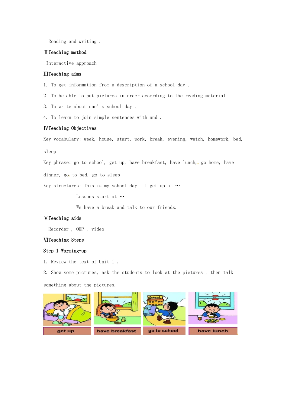 天津市武清区杨村第五中学七年级英语上册《Module 5 My school day Unit 2 We start work at nine o’clock.》教案 （新版）外研版_第2页