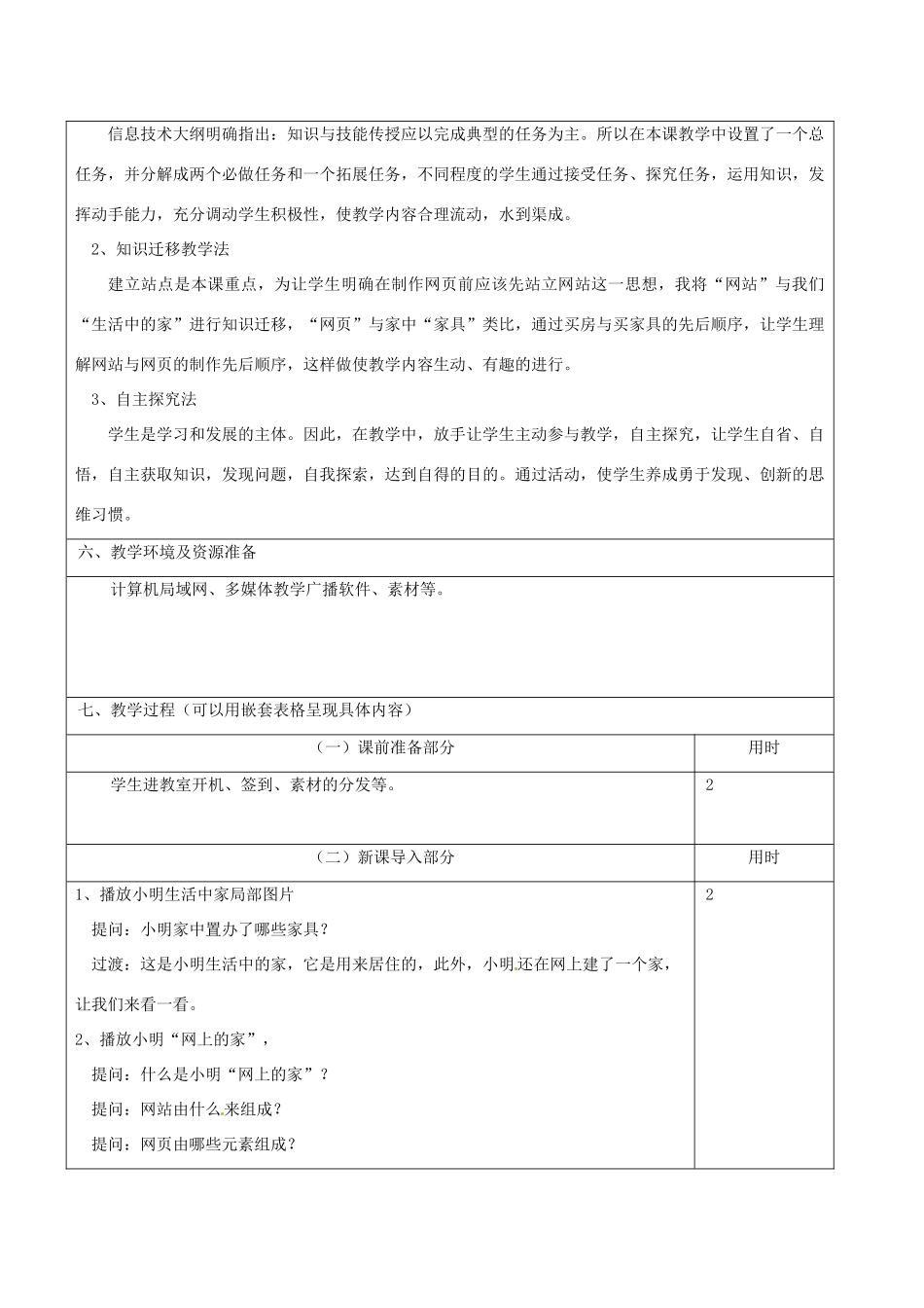 七年级信息技术 第九单元 第一节 初建我家教学设计-人教版初中七年级全册信息技术教案_第2页