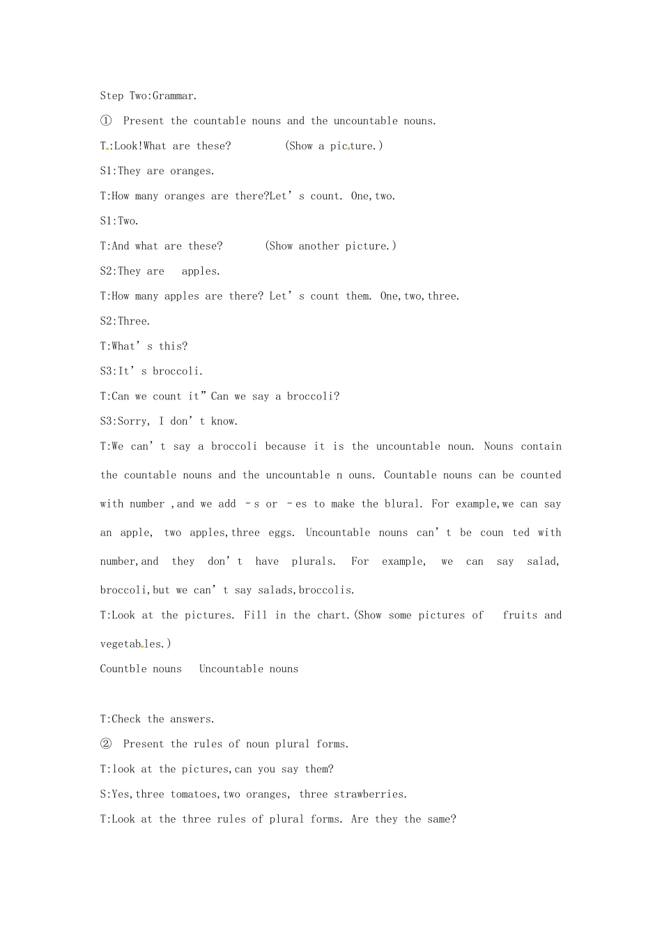 吉林省延边三中七年级英语上册《Unit 6 Do you like bananas》教案1 人教新目标版_第3页