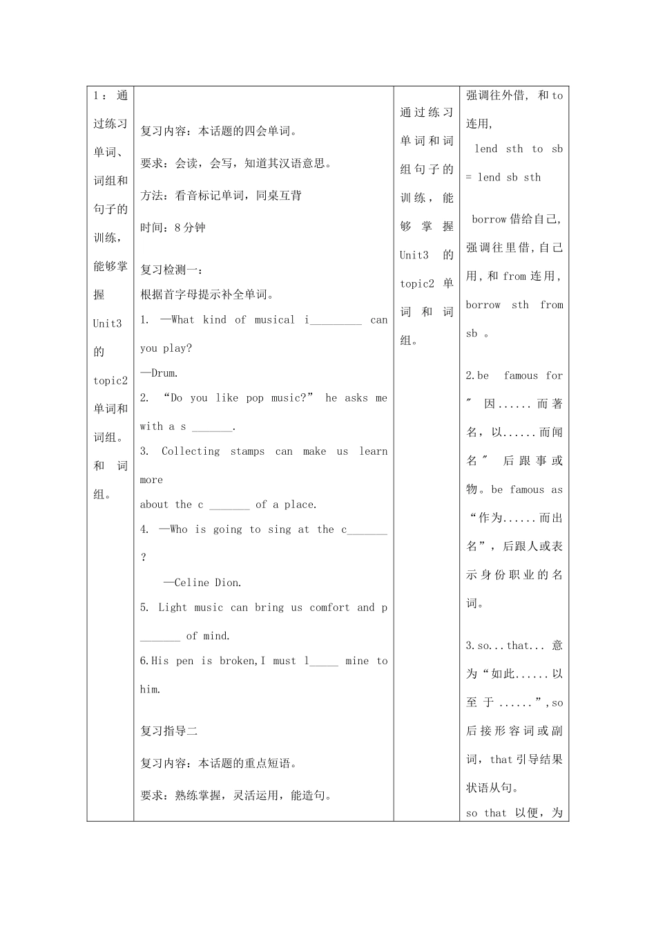 八年级英语上册 Unit 3 Our Hobbies Topic 2 What sweet music复习课教案 （新版）仁爱版-（新版）仁爱版初中八年级上册英语教案_第2页