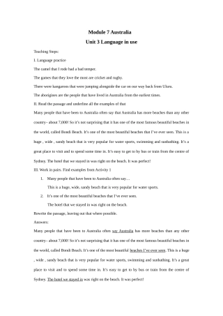 九年级英语上：Module 7 Australia Unit 3 Language in use教案（外研版）
